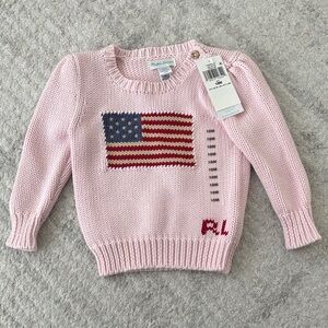 Ralph Lauren Light Pink Knit Sweater with Flag